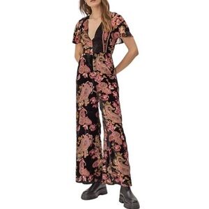 Nasty Gal Black and Pink Floral Jumpsuit